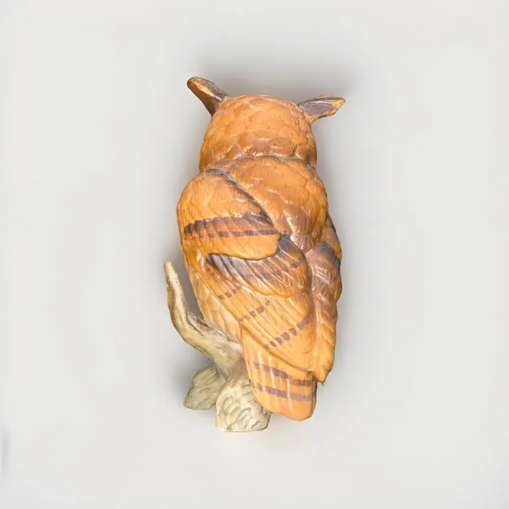 Vintage Owl Figurine Porcelain Perched on Tree Branch 4 Inches MCM 1970’s